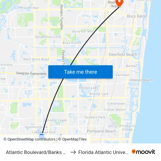Atlantic Boulevard/Banks Road to Florida Atlantic University map