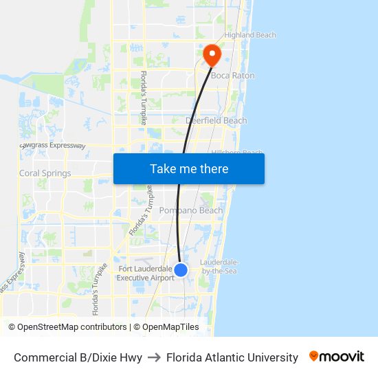 Commercial B/Dixie Hwy to Florida Atlantic University map