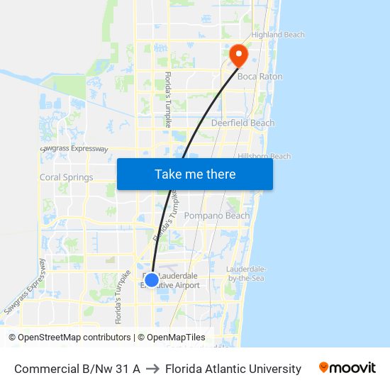 Commercial B/Nw 31 A to Florida Atlantic University map