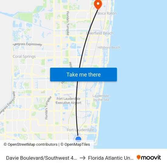Davie Boulevard/Southwest 4th Avenue to Florida Atlantic University map