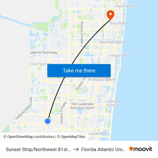 Sunset Strip/Northwest 81st Terrace to Florida Atlantic University map