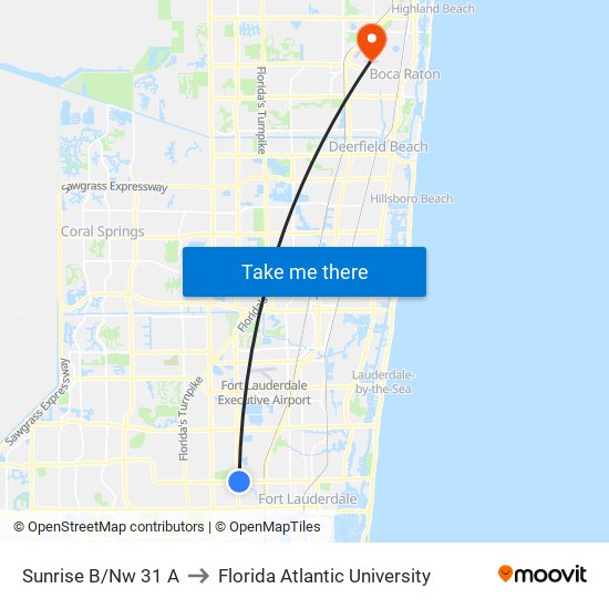 Sunrise B/Nw 31 A to Florida Atlantic University map