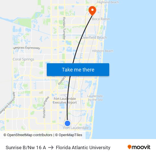 Sunrise B/Nw 16 A to Florida Atlantic University map