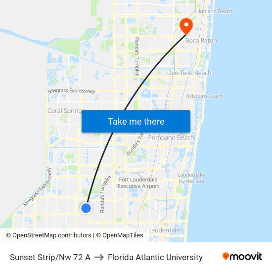 Sunset Strip/Nw 72 A to Florida Atlantic University map