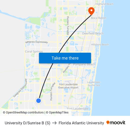 University D/Sunrise B (S) to Florida Atlantic University map