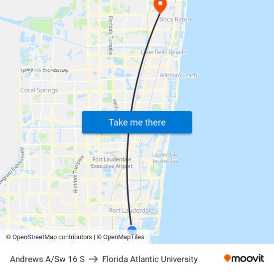 Andrews A/Sw 16 S to Florida Atlantic University map