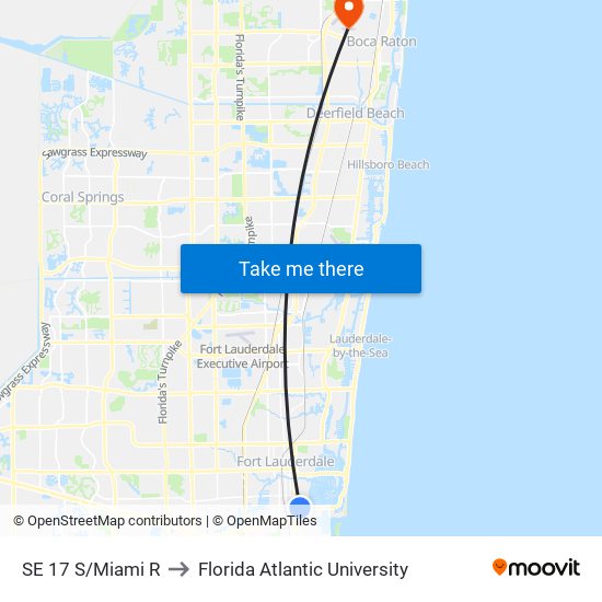 SE 17 S/MIAMI R to Florida Atlantic University map