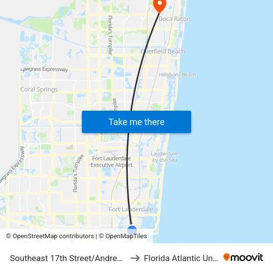 Southeast 17th Street/Andrews Avenue to Florida Atlantic University map