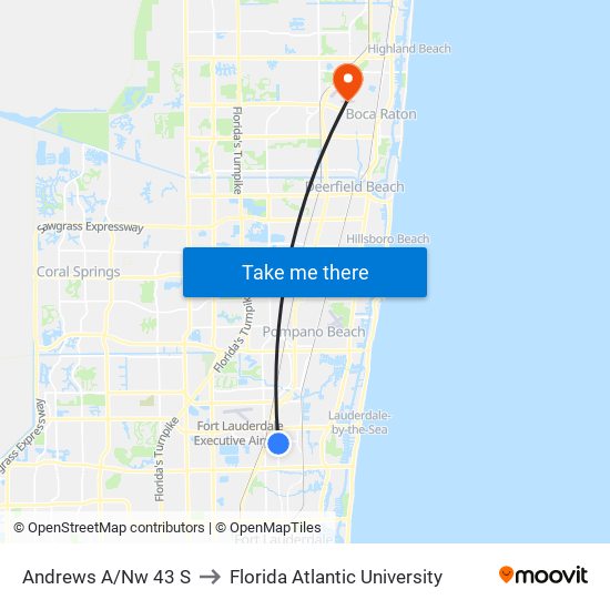Andrews A/Nw 43 S to Florida Atlantic University map