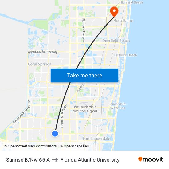 SUNRISE B/NW 65 A to Florida Atlantic University map