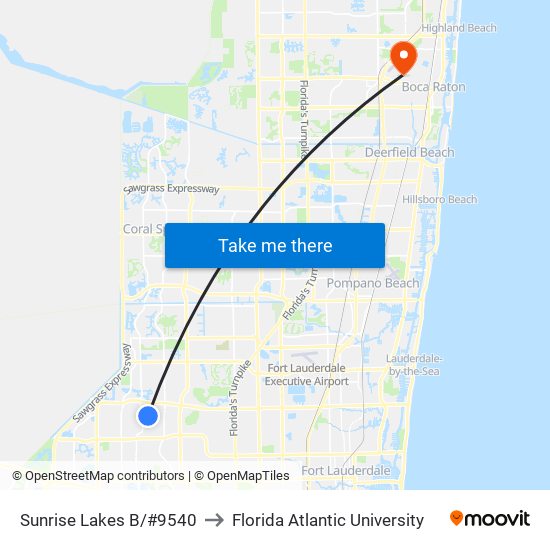 Sunrise Lakes B/#9540 to Florida Atlantic University map