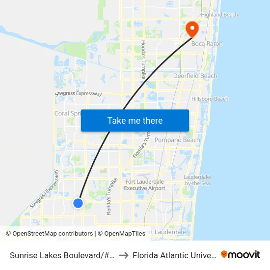 Sunrise Lakes Boulevard/#8400 to Florida Atlantic University map