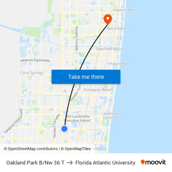 OAKLAND PARK B/NW 36 T to Florida Atlantic University map