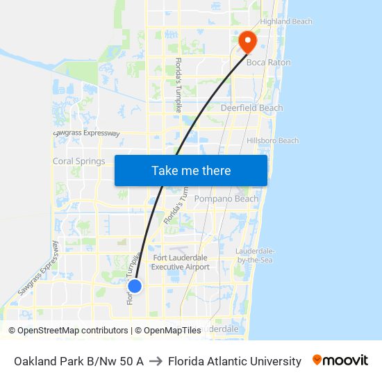 Oakland Park B/Nw 50 A to Florida Atlantic University map