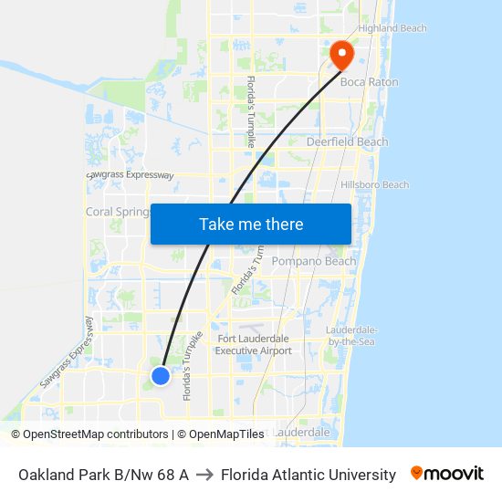 Oakland Park B/Nw 68 A to Florida Atlantic University map