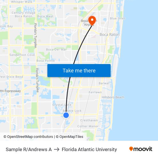 Sample R/Andrews A to Florida Atlantic University map