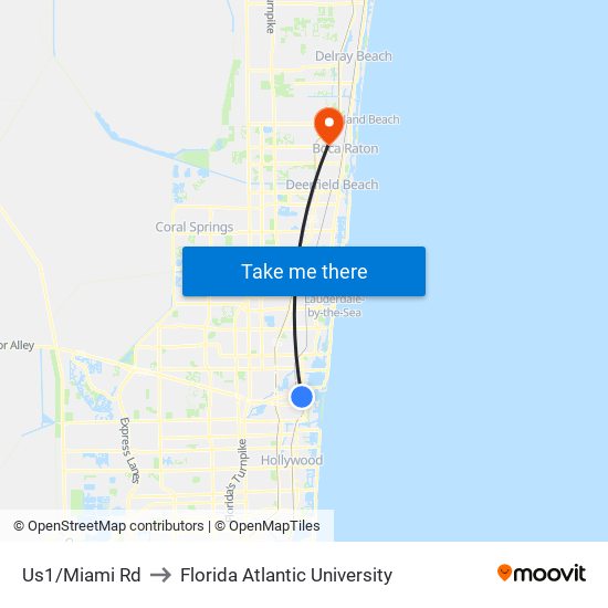 Us1/Miami Rd to Florida Atlantic University map