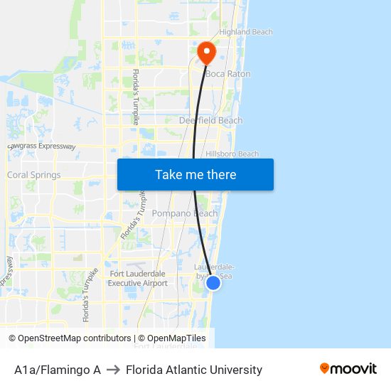 A1a/Flamingo A to Florida Atlantic University map
