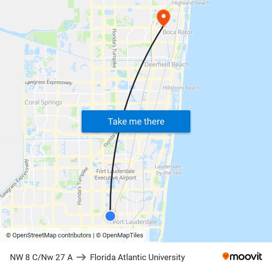 NW 8 C/Nw 27 A to Florida Atlantic University map