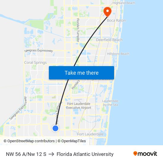 NW 56 A/Nw 12 S to Florida Atlantic University map