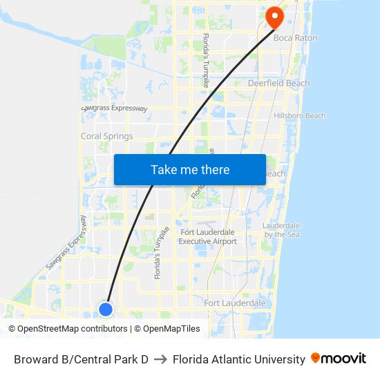 Broward B/Central Park D to Florida Atlantic University map