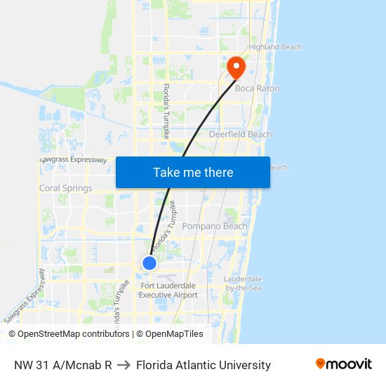 NW 31 A/Mcnab R to Florida Atlantic University map