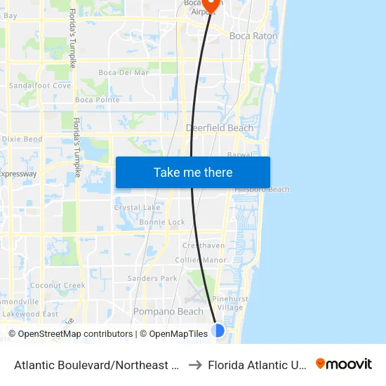 Atlantic Boulevard/Northeast 24th Avenue to Florida Atlantic University map