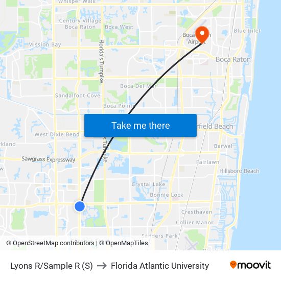 Lyons R/Sample R (S) to Florida Atlantic University map