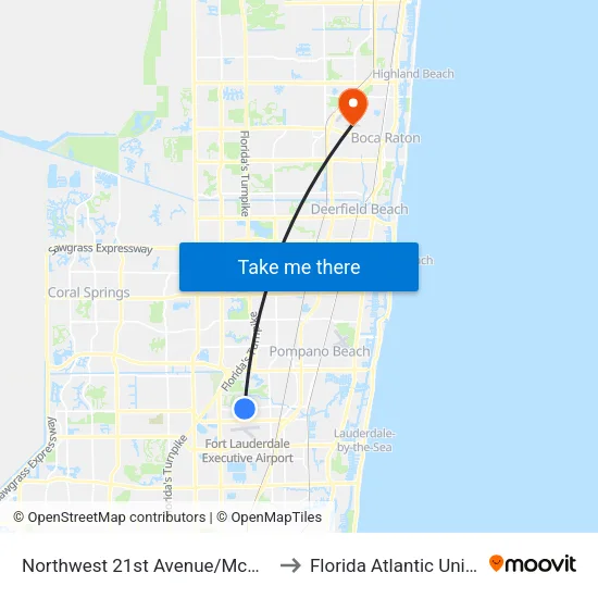 Northwest 21st Avenue/McNab Road to Florida Atlantic University map