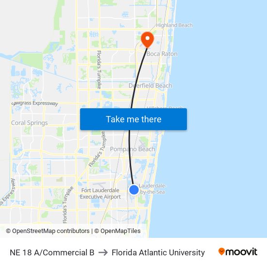 NE 18 A/Commercial B to Florida Atlantic University map