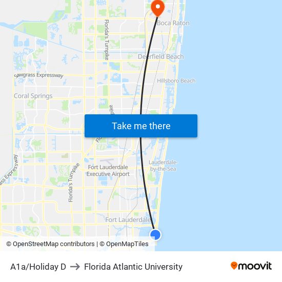 A1a/Holiday D to Florida Atlantic University map