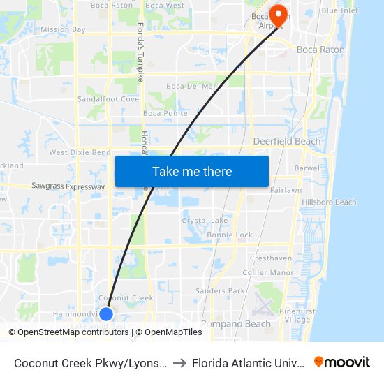 Coconut Creek Pkwy/Lyons R (W) to Florida Atlantic University map
