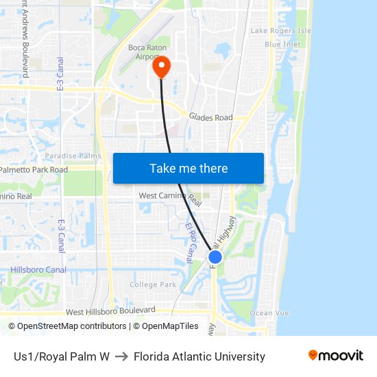 Us1/Royal Palm W to Florida Atlantic University map