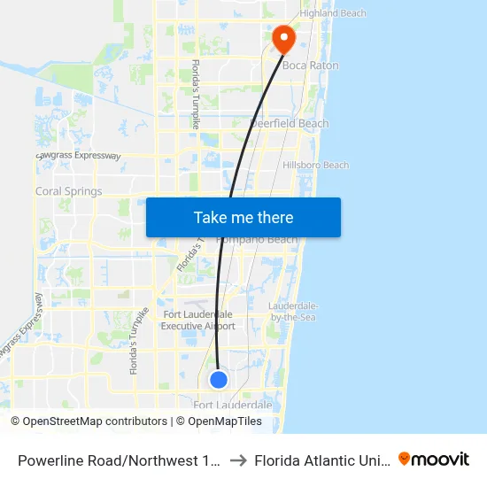 Powerline Road/Northwest 14th Court to Florida Atlantic University map