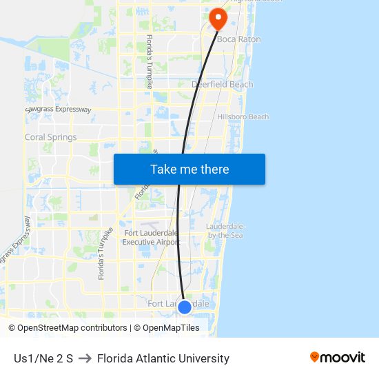 Us1/Ne 2 S to Florida Atlantic University map