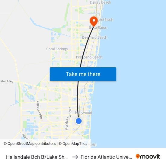 Hallandale Bch B/Lake Shore D to Florida Atlantic University map