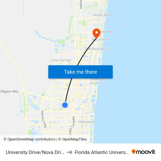 University Drive/Nova Drive to Florida Atlantic University map