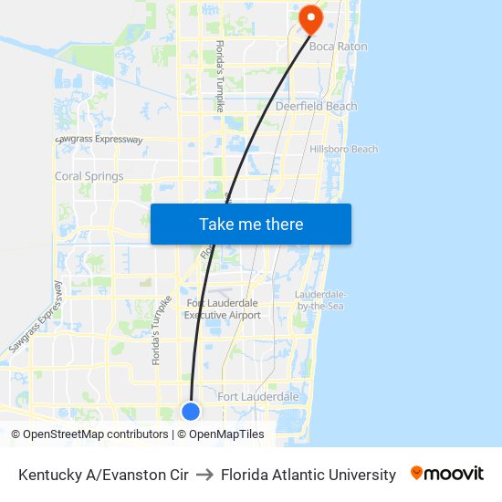 Kentucky A/Evanston Cir to Florida Atlantic University map