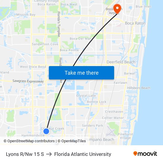 Lyons R/Nw 15 S to Florida Atlantic University map