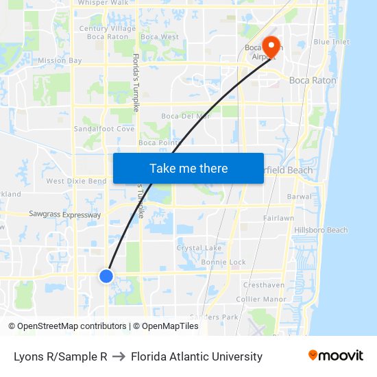 Lyons R/Sample R to Florida Atlantic University map