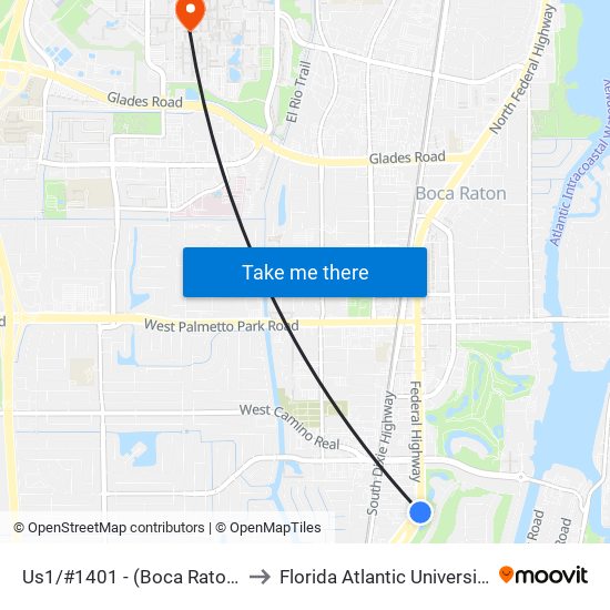 Us1/#1401 - (Boca Raton) to Florida Atlantic University map