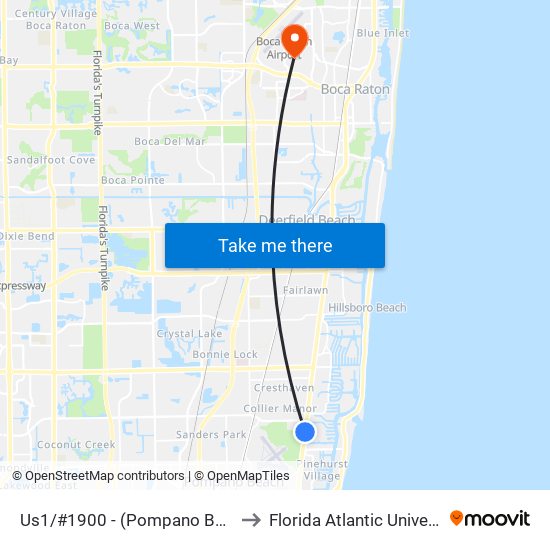 Us1/#1900 - (Pompano Beach) to Florida Atlantic University map