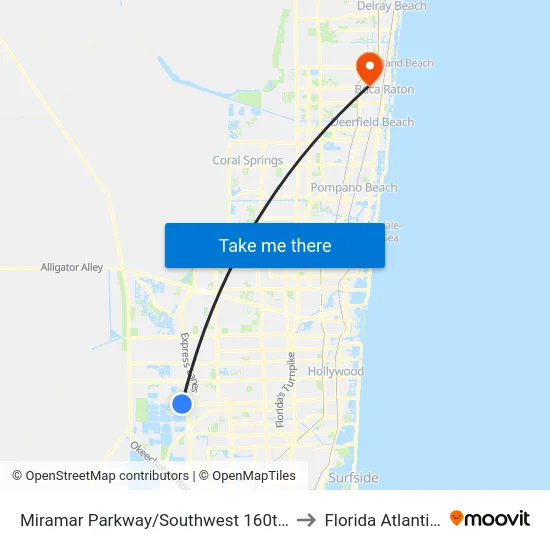 Miramar Parkway/Southwest 160th Avenue - (Dykes Road) to Florida Atlantic University map