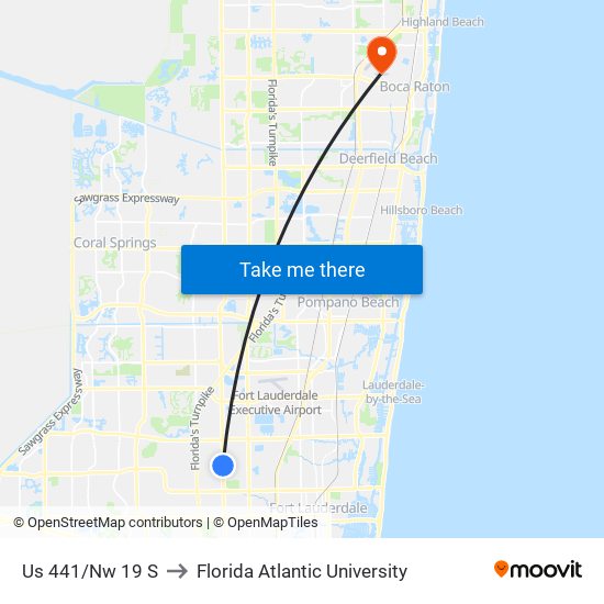 Us 441/Nw 19 S to Florida Atlantic University map