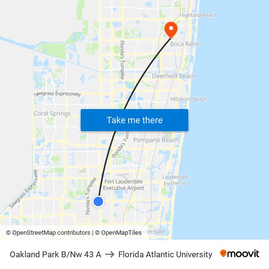 Oakland Park B/Nw 43 A to Florida Atlantic University map