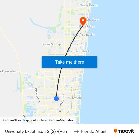 University D/Johnson S (S) -(Pembroke Commons P&R) to Florida Atlantic University map