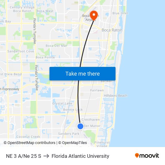 NE 3 A/NE 25 S to Florida Atlantic University map