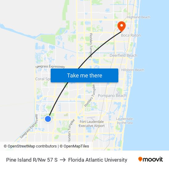 Pine Island R/Nw 57 S to Florida Atlantic University map