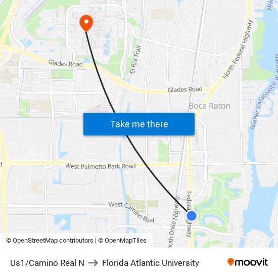 US1/CAMINO REAL N to Florida Atlantic University map