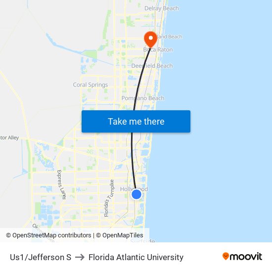 Us1/Jefferson S to Florida Atlantic University map